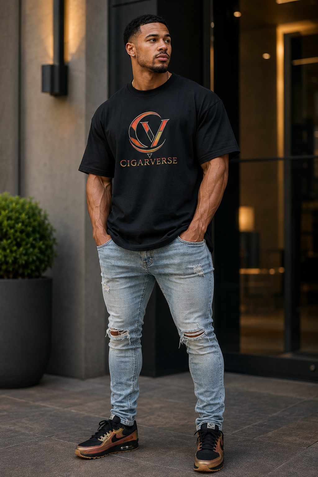 Premium Max Heavyweight Cigarverse Logo T-Shirt — Vintage Smoky Graphic Tee for Cigar Fans