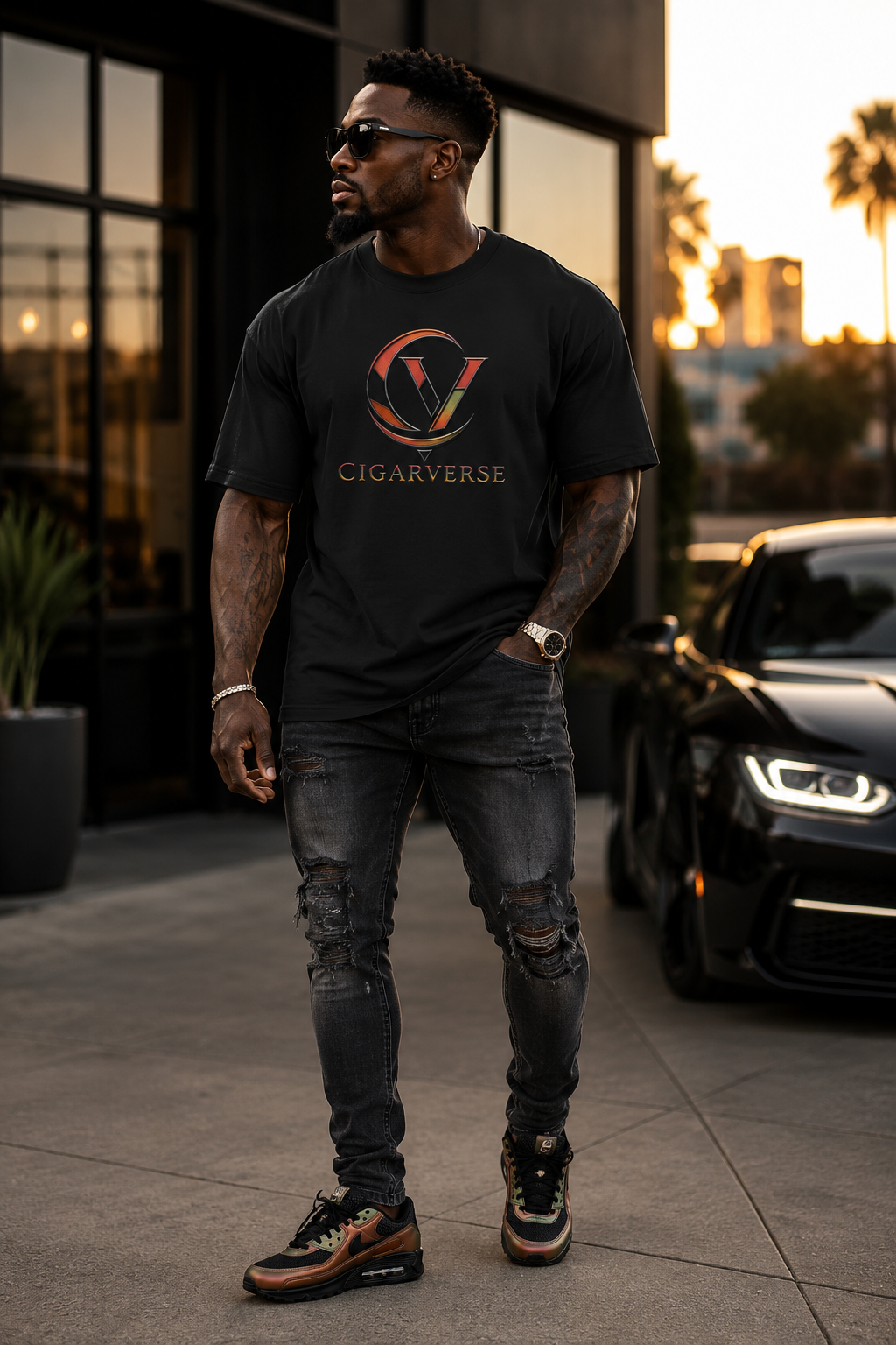 Premium Max Heavyweight Cigarverse Logo T-Shirt — Vintage Smoky Graphic Tee for Cigar Fans