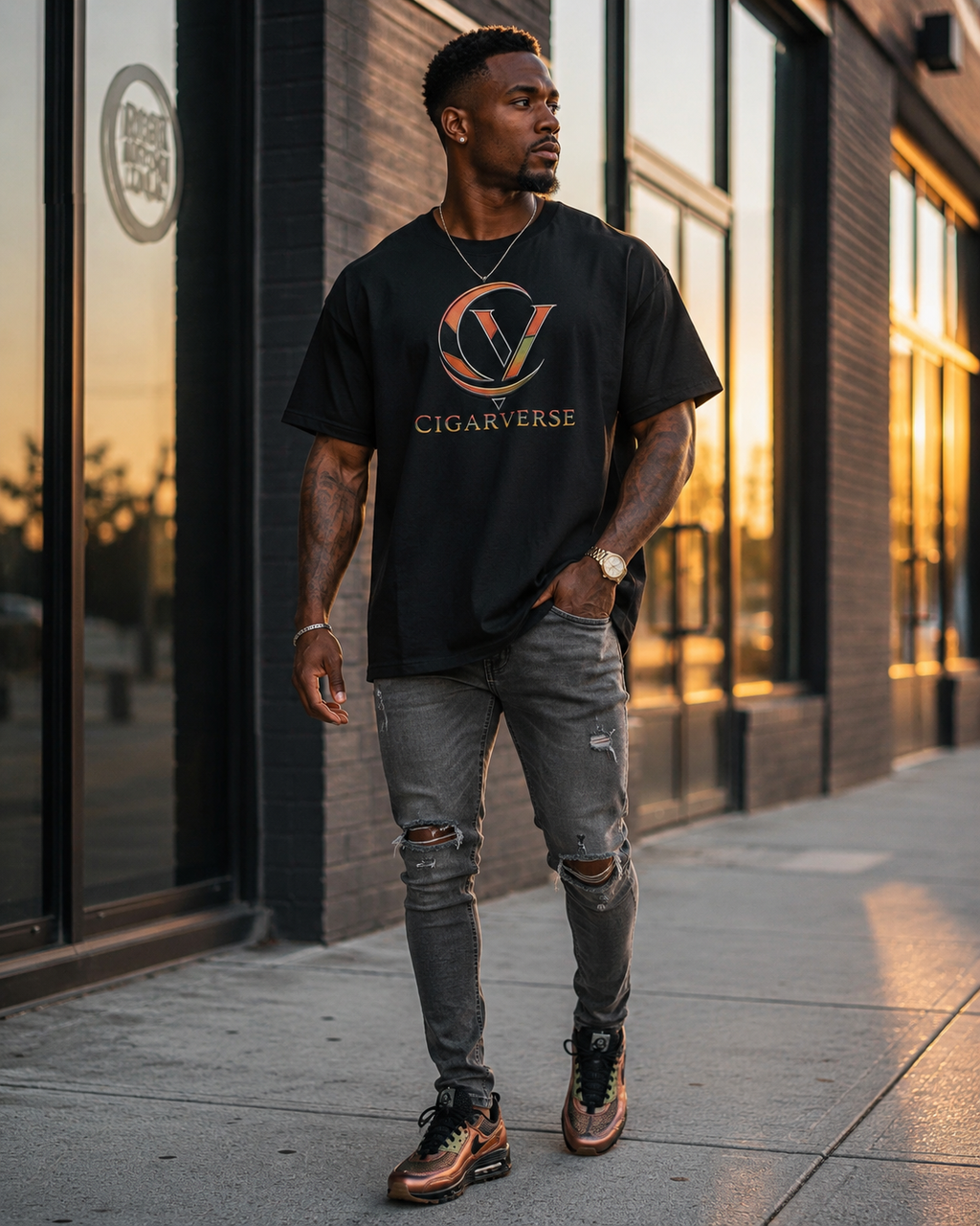 Premium Max Heavyweight Cigarverse Logo T-Shirt — Vintage Smoky Graphic Tee for Cigar Fans