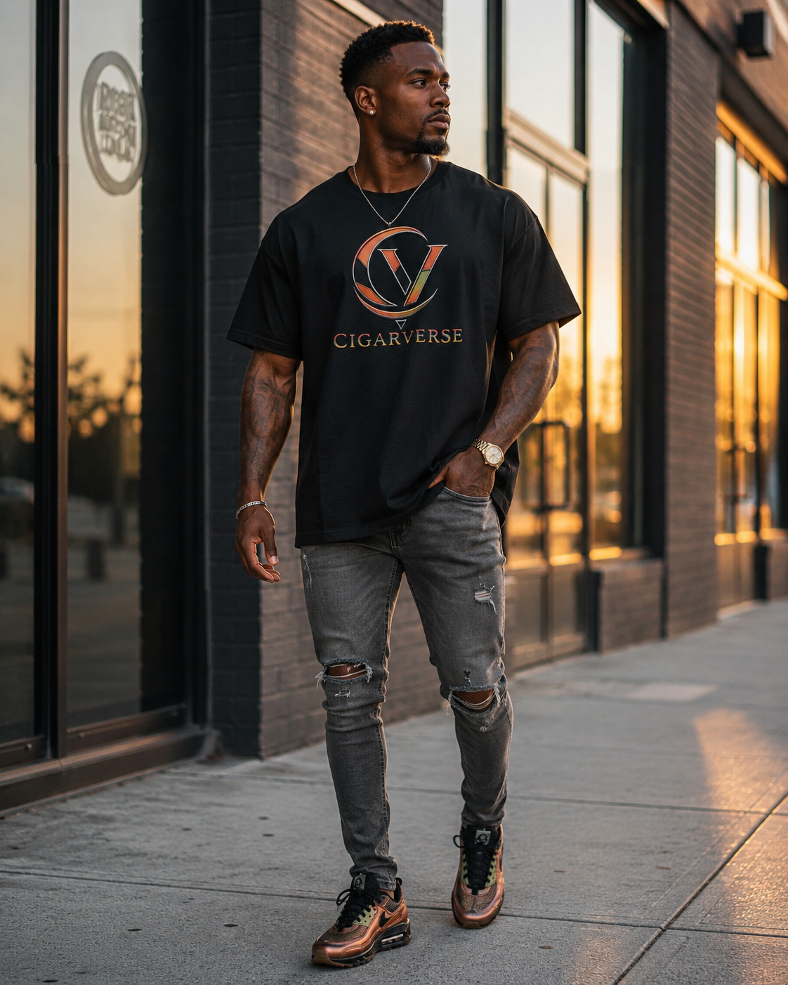 Premium Max Heavyweight Cigarverse Logo T-Shirt — Vintage Smoky Graphic Tee for Cigar Fans
