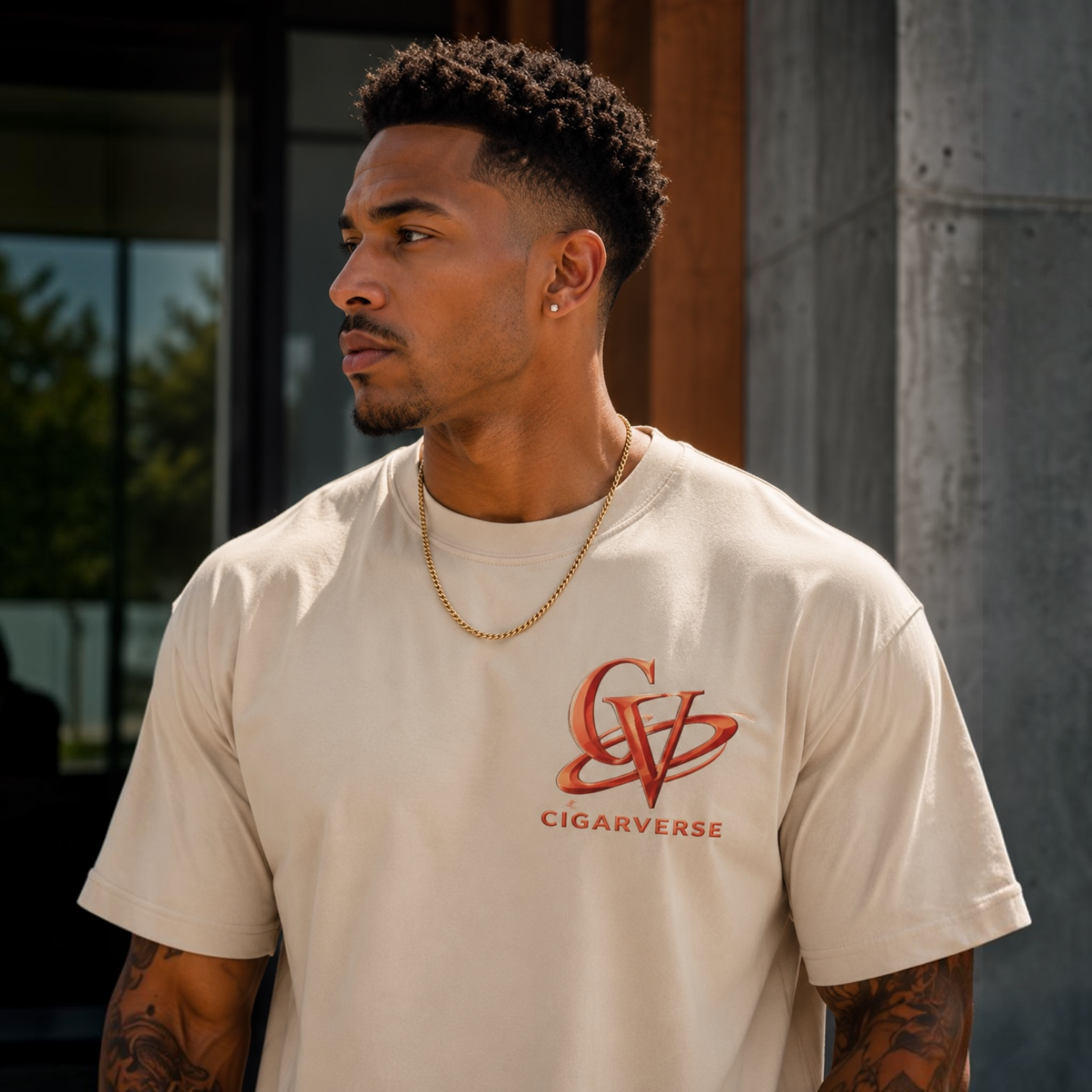 Premium Max Heavyweight Cigarverse Logo T-Shirt — Vintage Garment-Dyed Drop-Shoulder Tee
