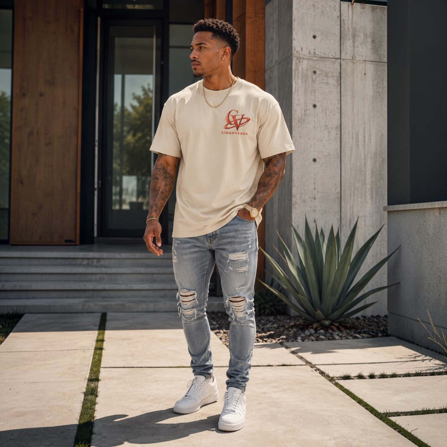 Premium Max Heavyweight Cigarverse Logo T-Shirt — Vintage Garment-Dyed Drop-Shoulder Tee