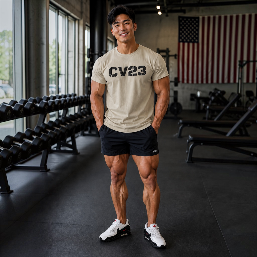 Charcoal CV23 Logo Graphic Tee – Vintage Athletic Number Shirt