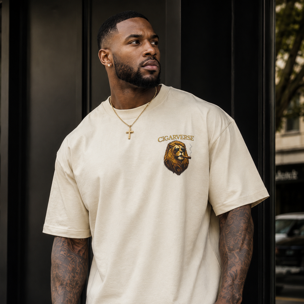 Lion Crest Premium Max Heavyweight T-Shirt – 'CIGARFIRE' Chest Logo Graphic Tee