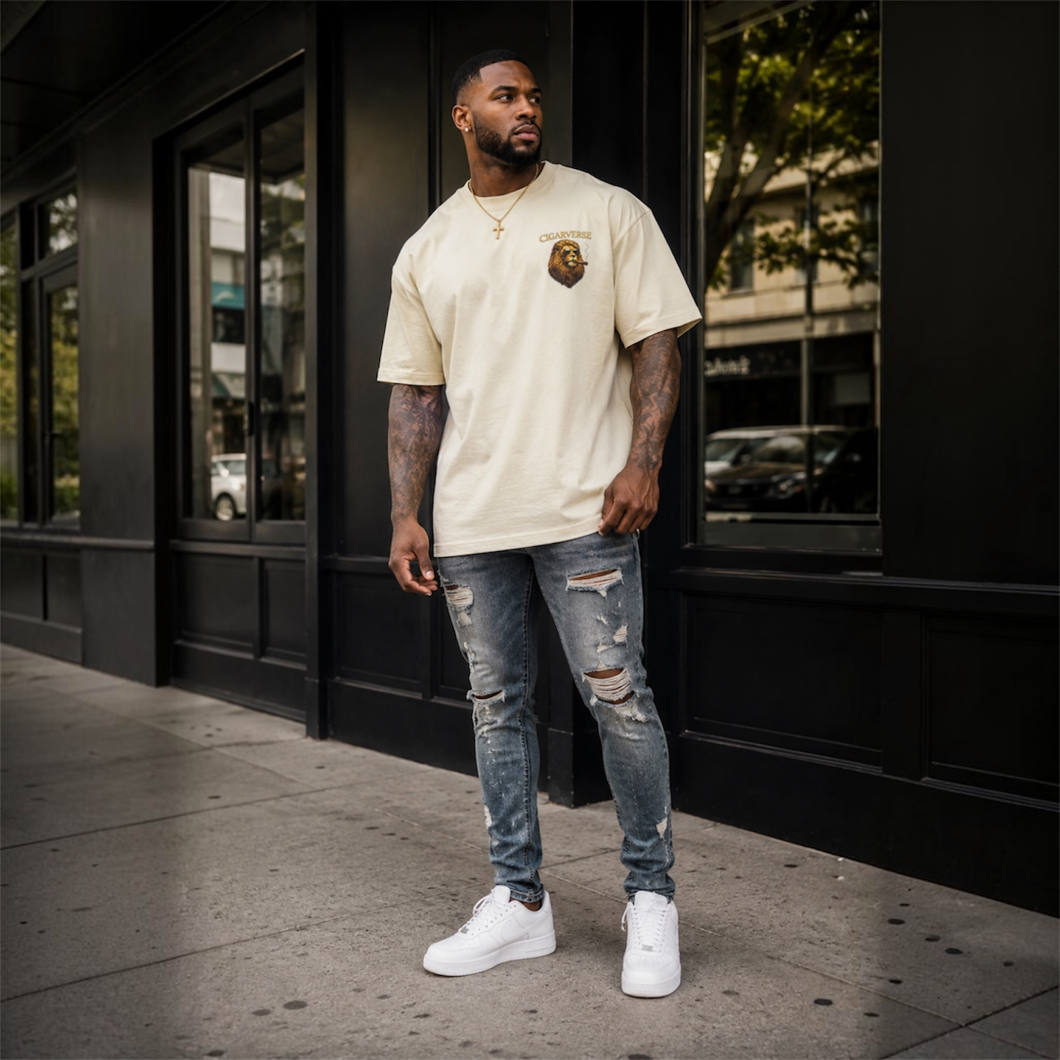 Lion Crest Premium Max Heavyweight T-Shirt – 'CIGARFIRE' Chest Logo Graphic Tee
