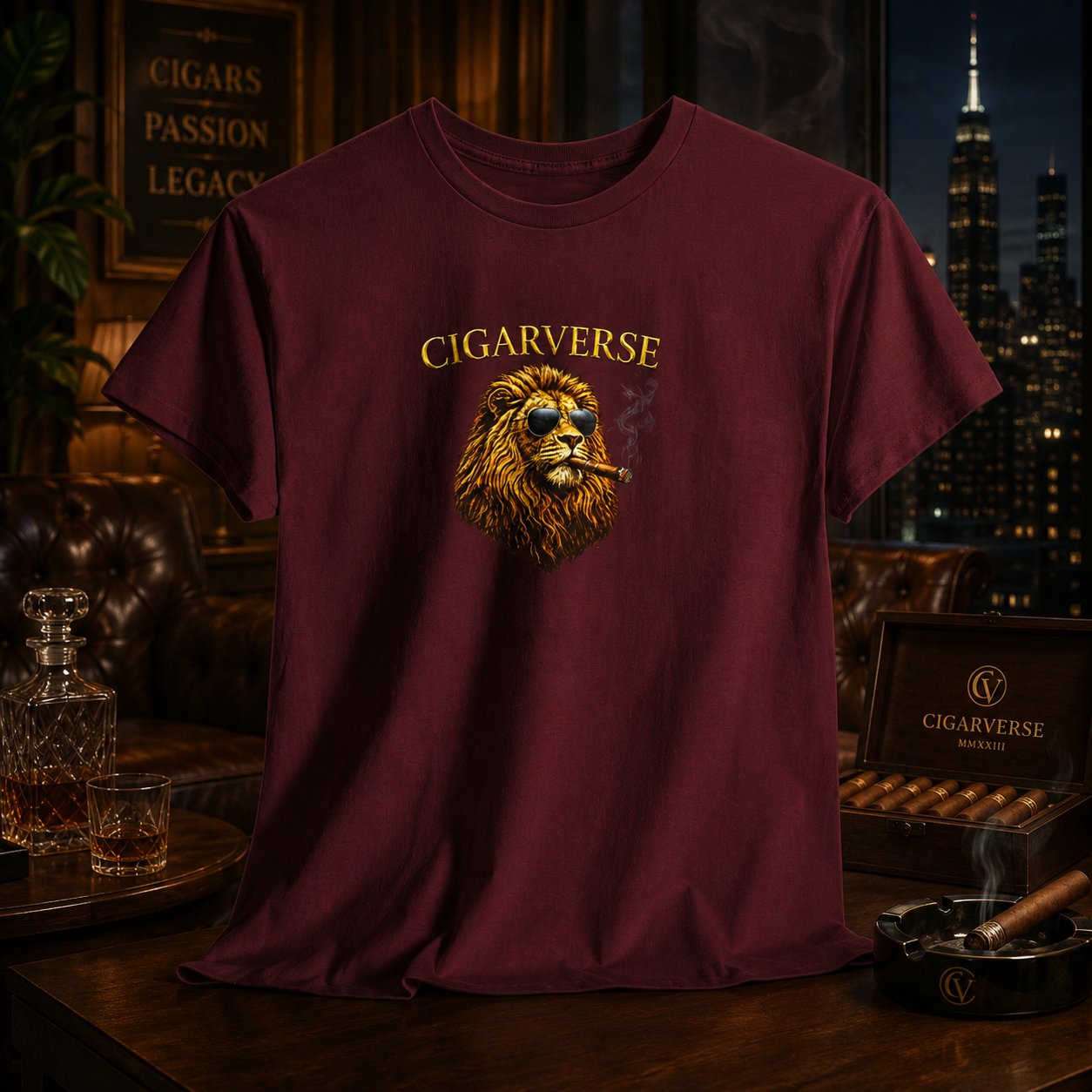 Cigarverse Unisex Lion T‑Shirt — Vintage Smoking Lion Graphic Tee