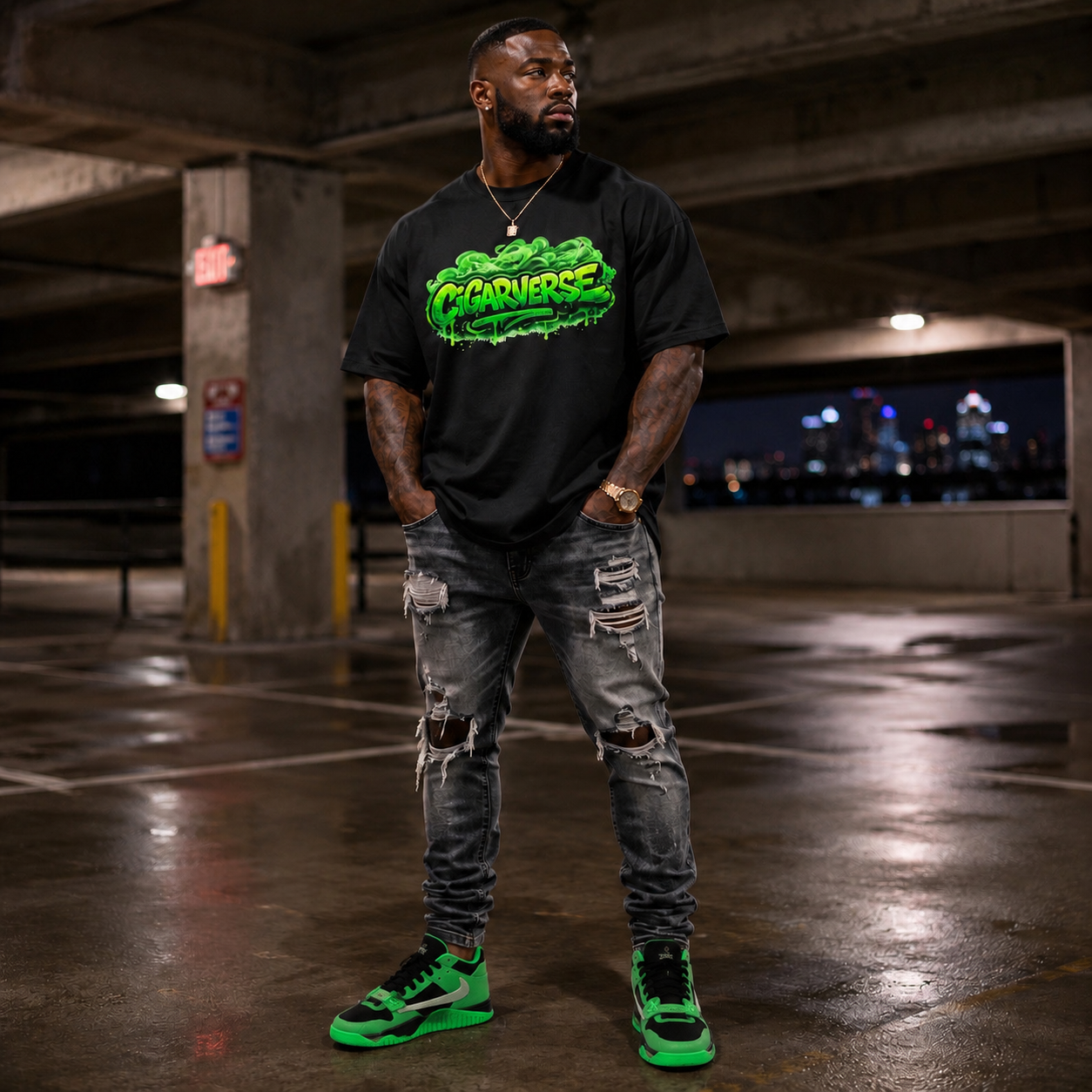 Neon Green Logo Premium Max Heavyweight Cigarverse Graffiti Tee