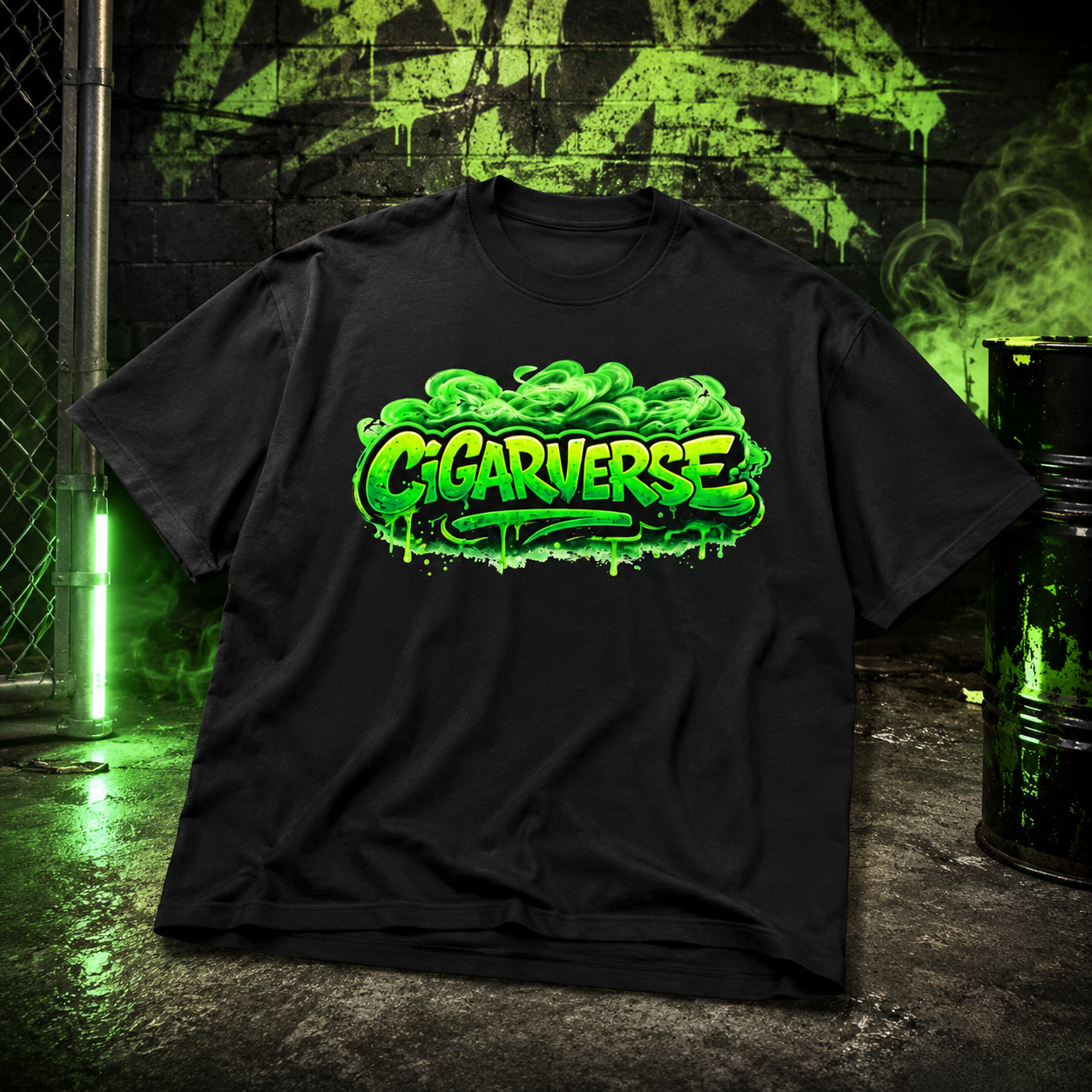 Neon Green Logo Premium Max Heavyweight Cigarverse Graffiti Tee