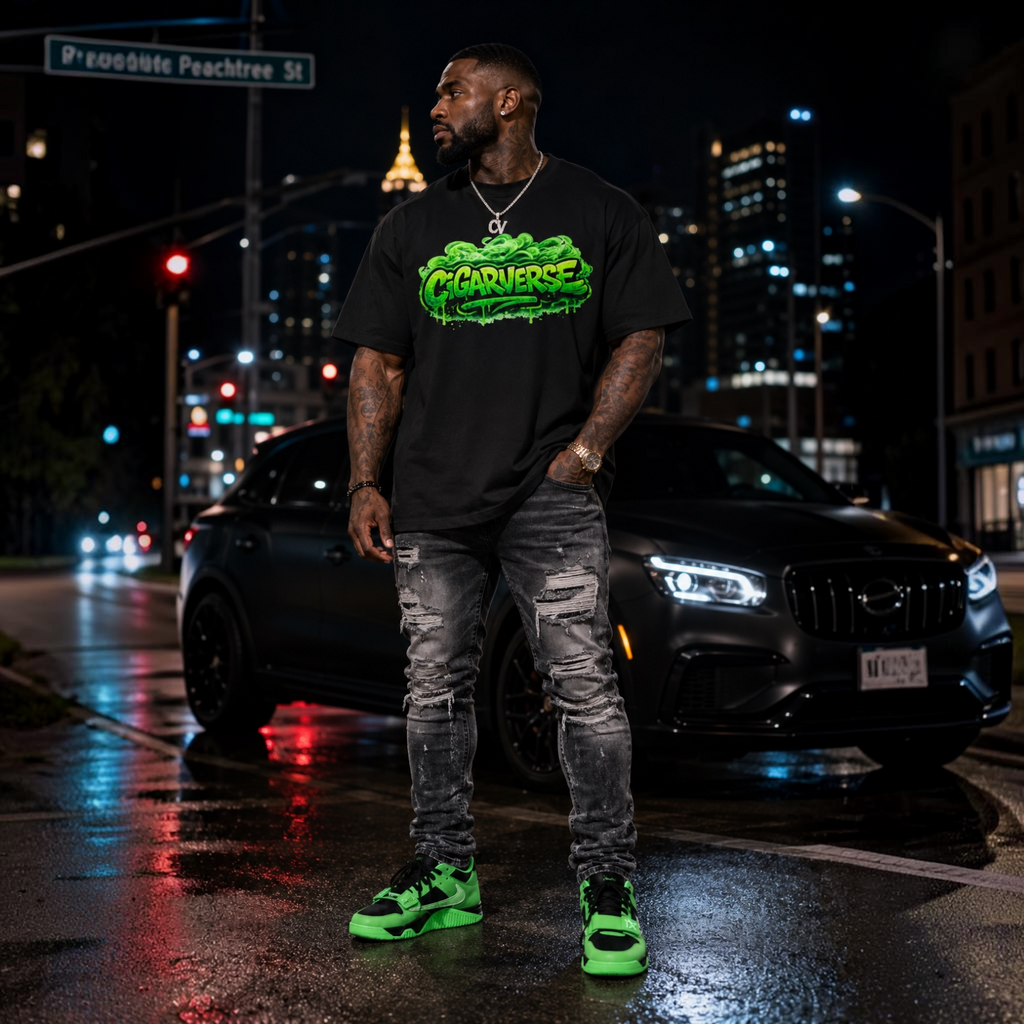 Neon Green Logo Premium Max Heavyweight Cigarverse Graffiti Tee
