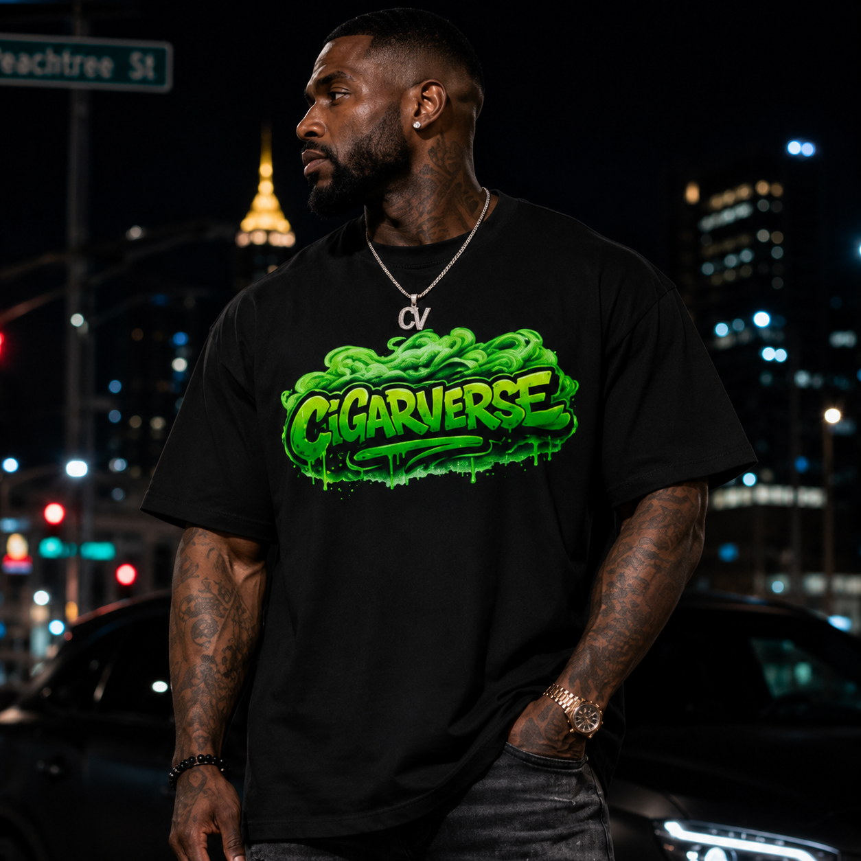 Neon Green Logo Premium Max Heavyweight Cigarverse Graffiti Tee