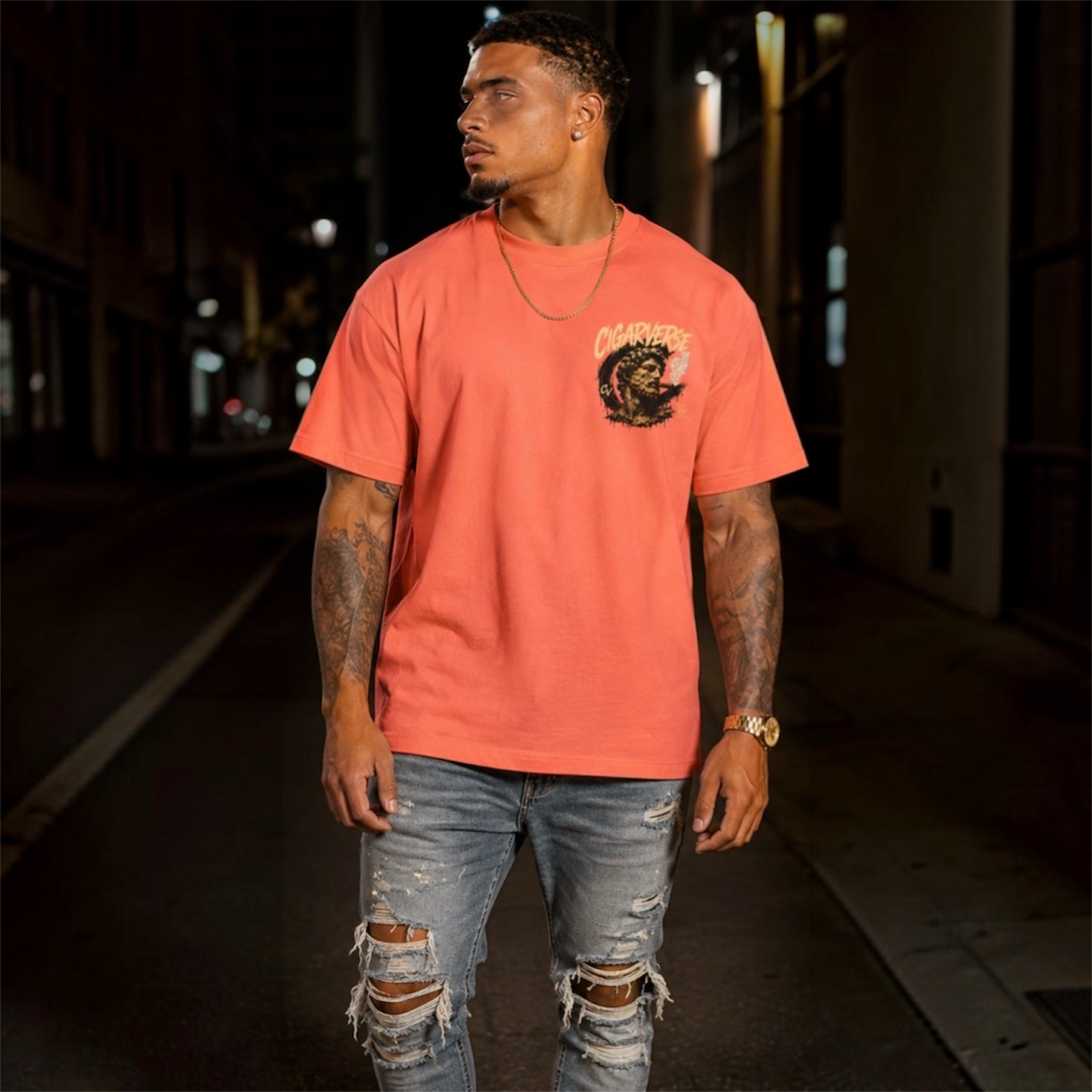 Premium Max Heavyweight CigarVerse Graphic T-Shirt — Tropical Graffiti Logo Tee