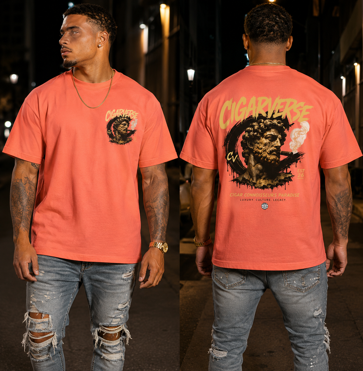 Premium Max Heavyweight CigarVerse Graphic T-Shirt — Tropical Graffiti Logo Tee