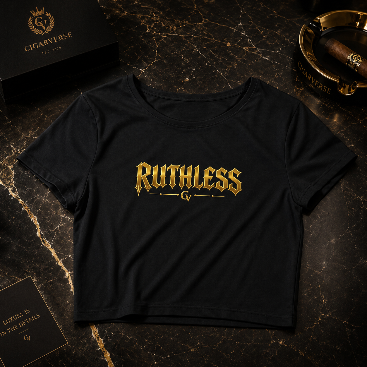 Ruthless Gold Foil Crop Tee — Bold Graphic Women’s Crop Top
