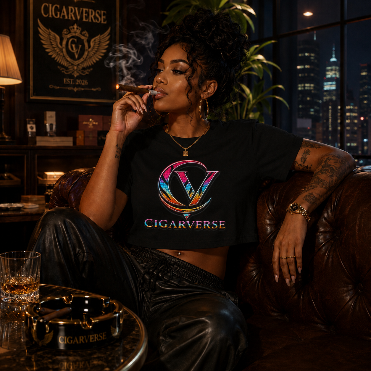 Cigarverse Logo Crop Tee — Women's Black Graphic Crop Top