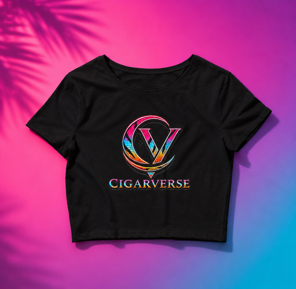 Cigarverse Logo Crop Tee — Women's Black Graphic Crop Top