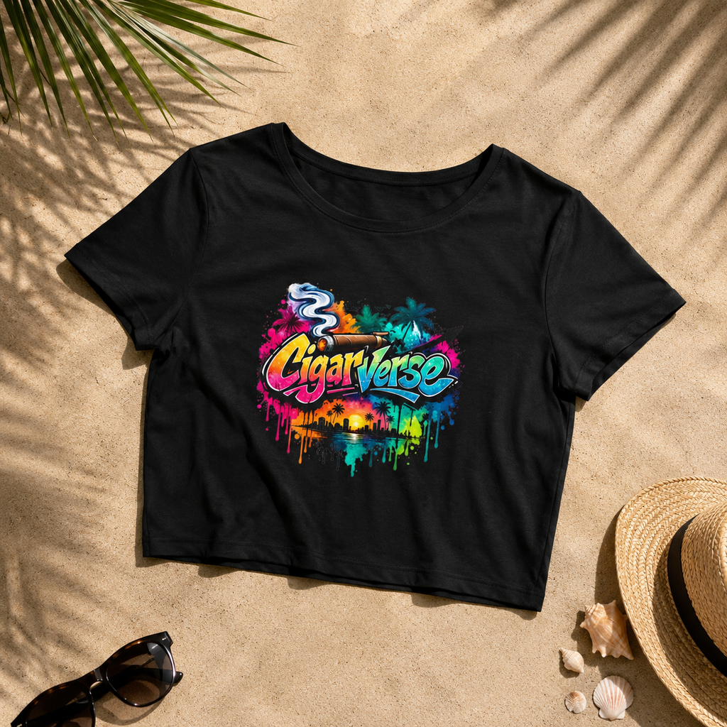 Crop Tee — Colorful "CigarVerse" Graffiti Logo Crop Top