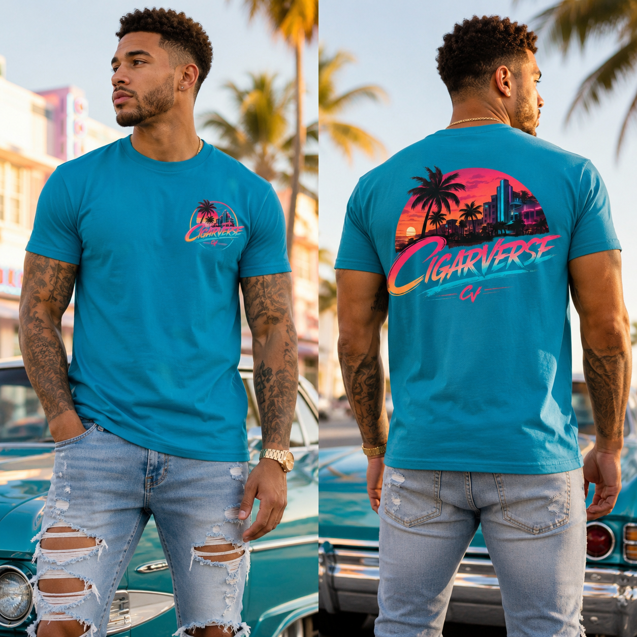 CIGARVERSE Unisex Retro Sunset T-Shirt
