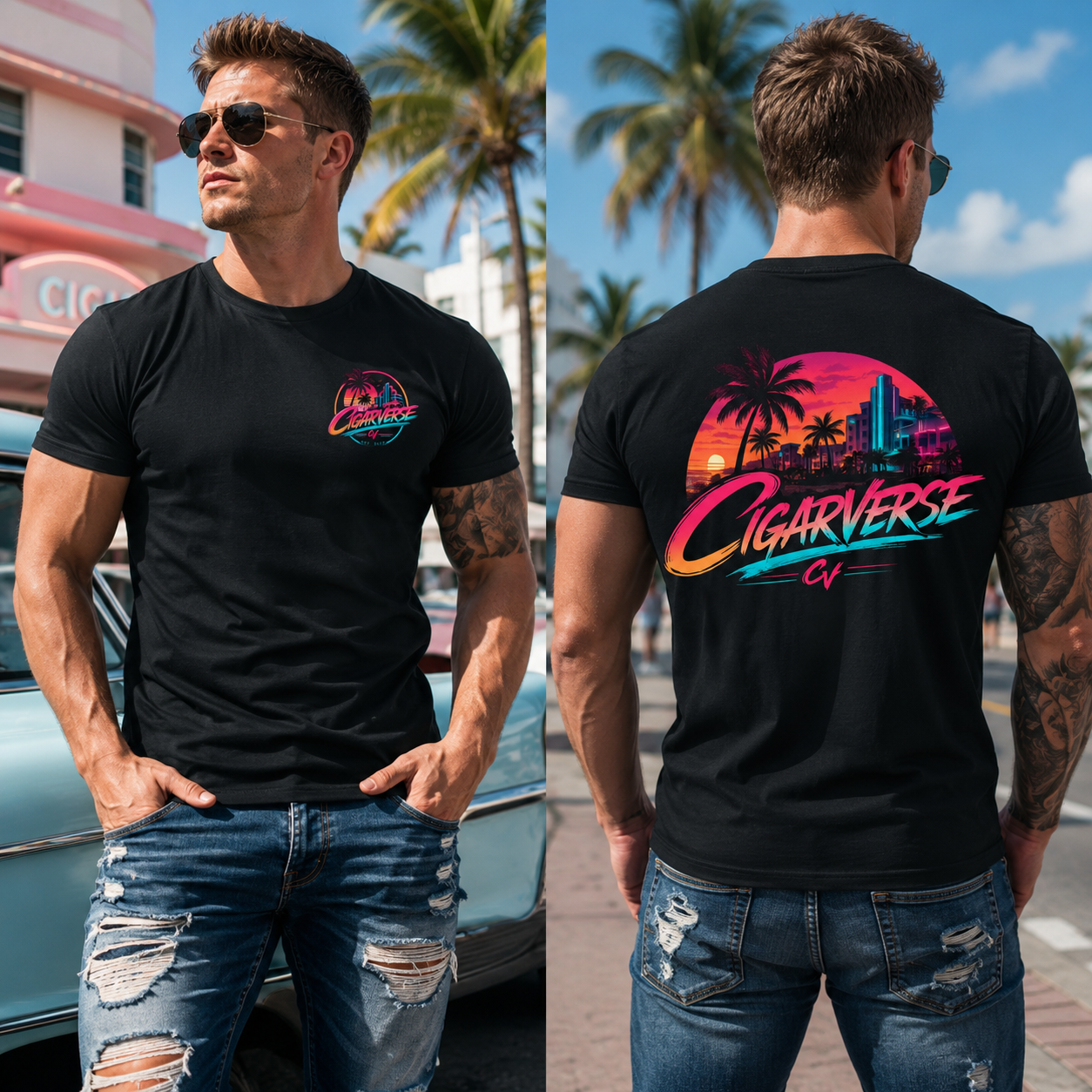 CIGARVERSE Unisex Retro Sunset T-Shirt