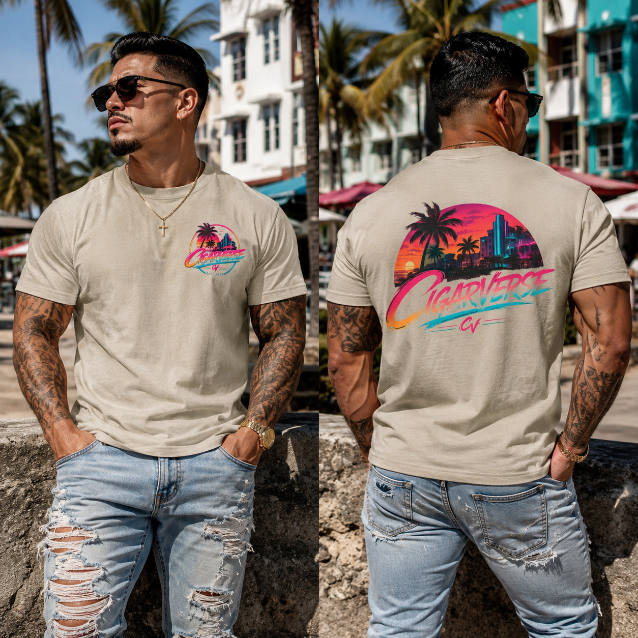 CIGARVERSE Unisex Retro Sunset T-Shirt