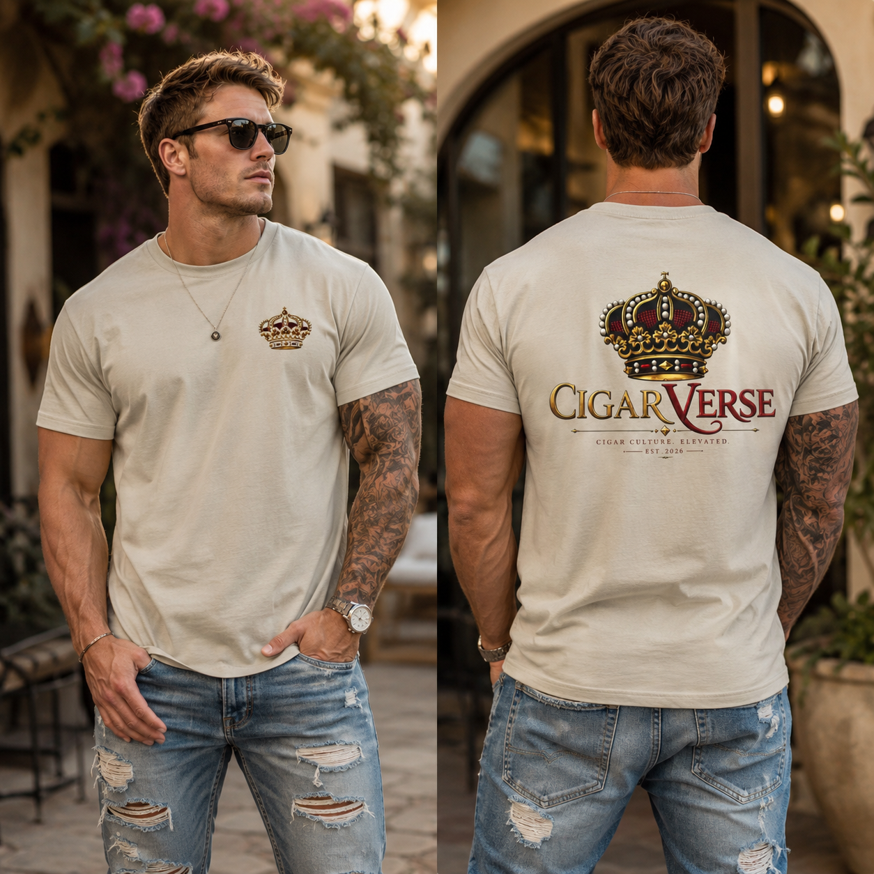 CigarVerse Crown T‑Shirt — Gold Crown Logo Tee for Cigar Lovers
