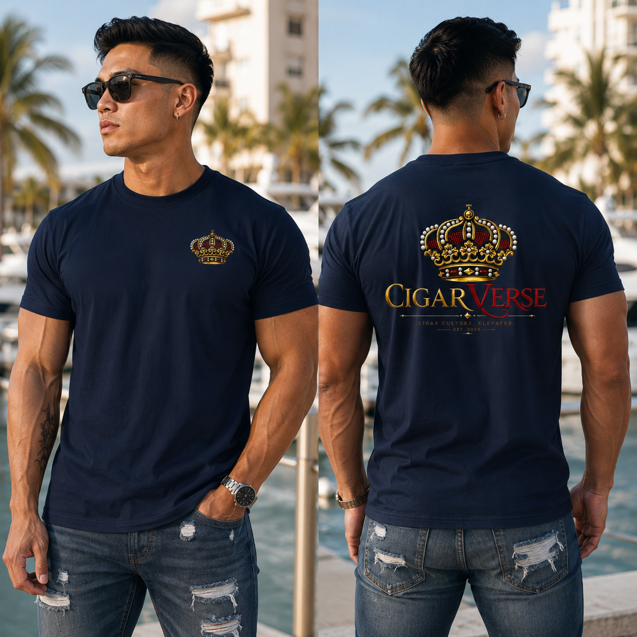 CigarVerse Crown T‑Shirt — Gold Crown Logo Tee for Cigar Lovers