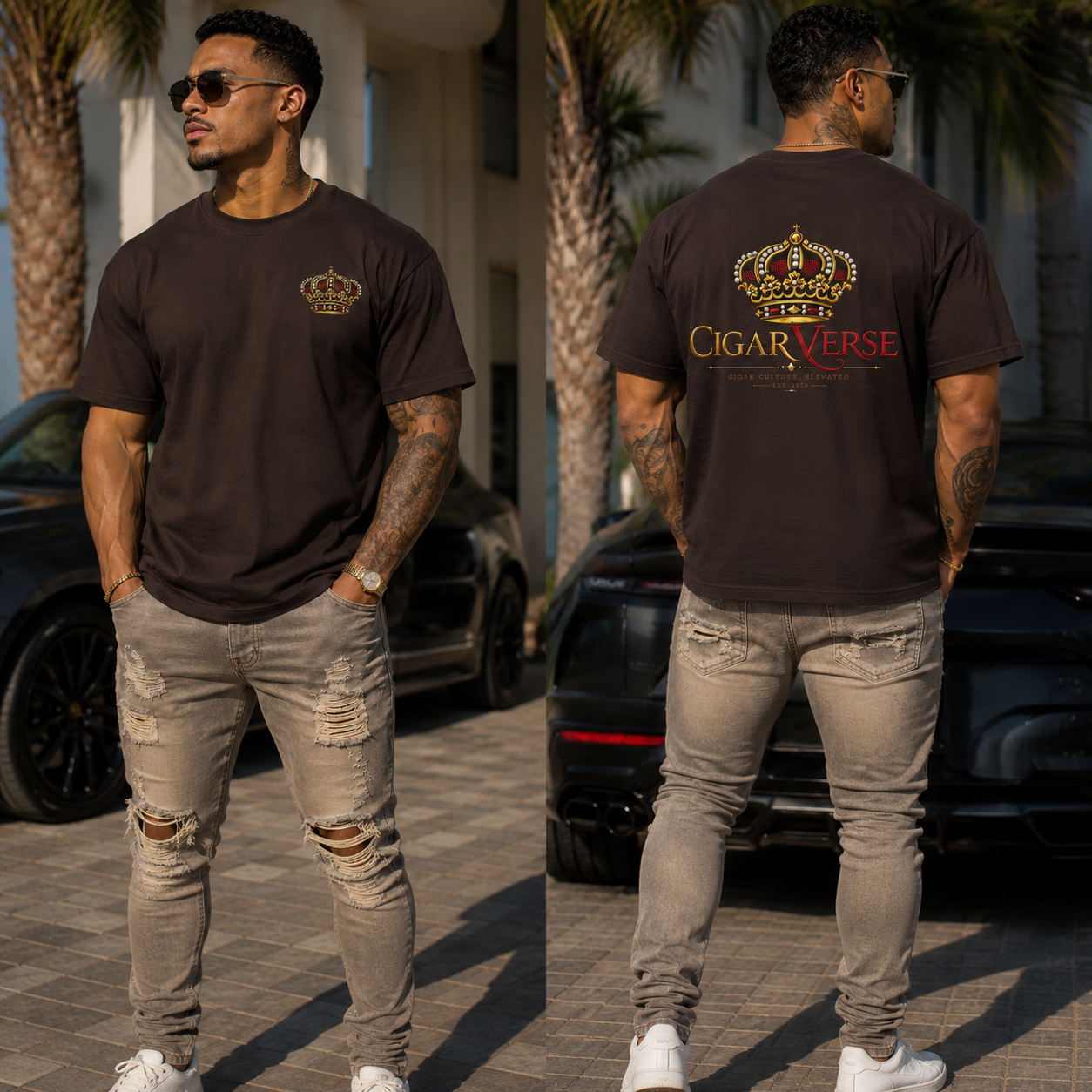 CigarVerse Crown T‑Shirt — Gold Crown Logo Tee for Cigar Lovers