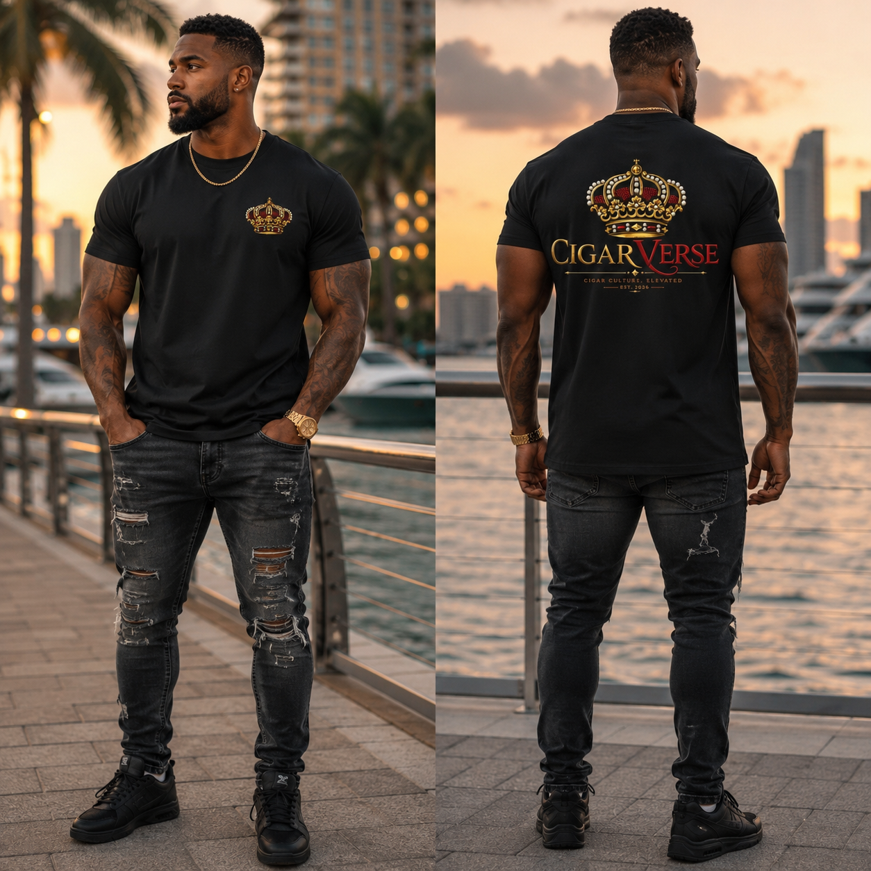 CigarVerse Crown T‑Shirt — Gold Crown Logo Tee for Cigar Lovers