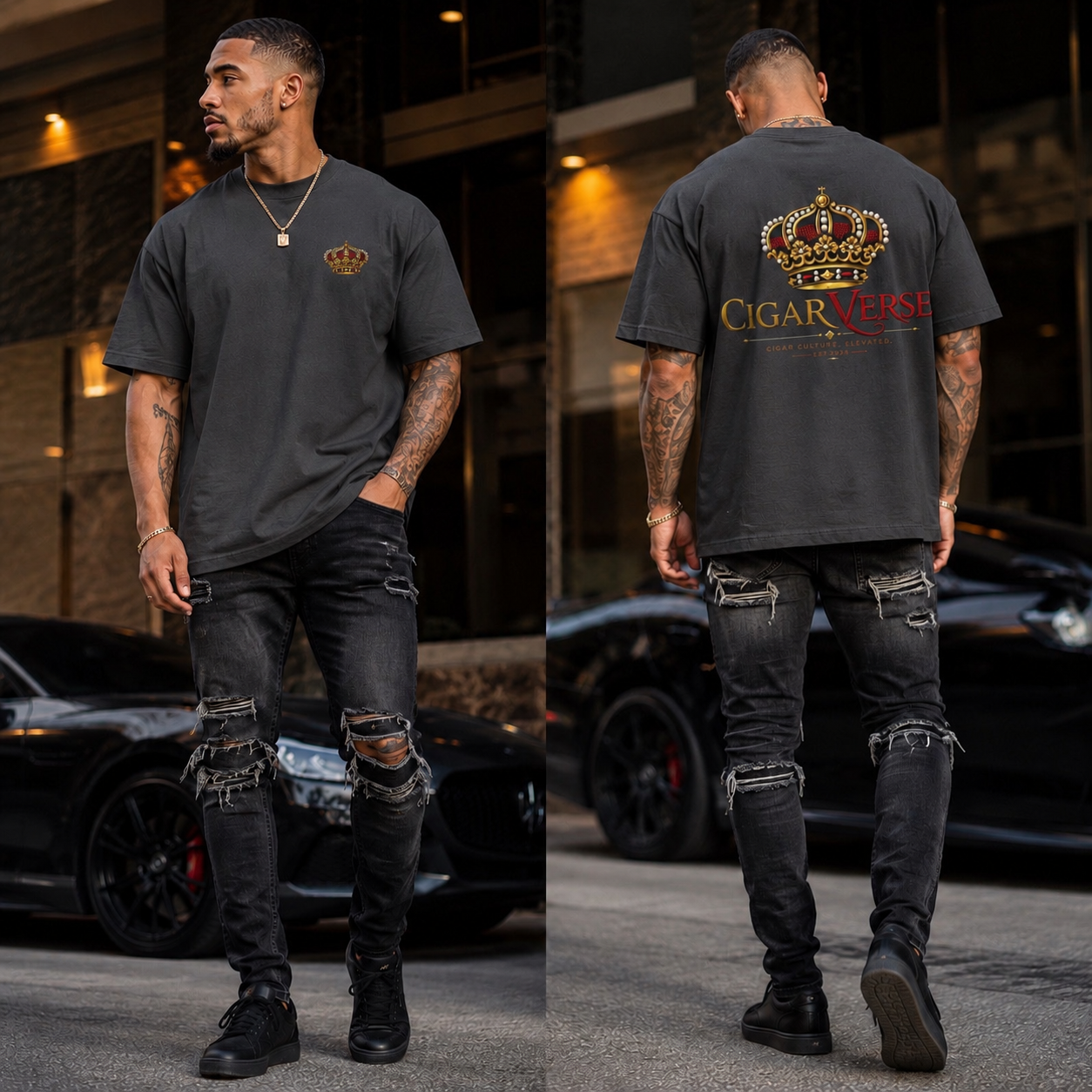 Oversized Premium Max Heavyweight CigarVerse Crown T-Shirt — Vintage Luxury Logo Tee for Cigar Enthusiasts