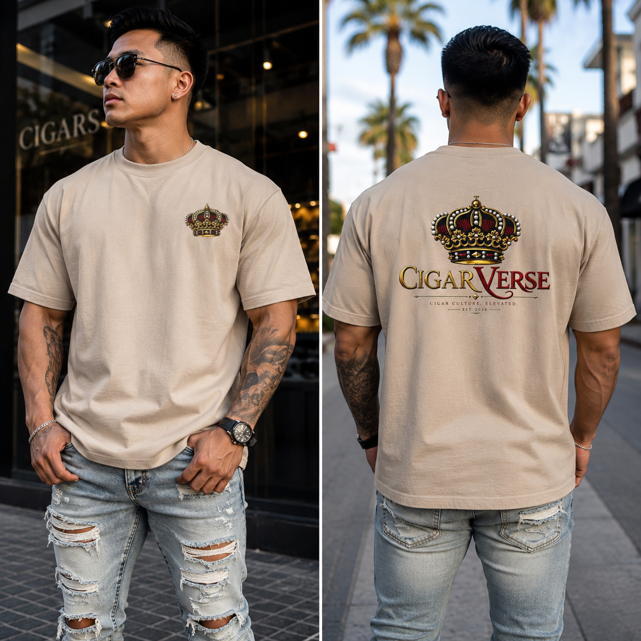 Oversized Premium Max Heavyweight CigarVerse Crown T-Shirt — Vintage Luxury Logo Tee for Cigar Enthusiasts