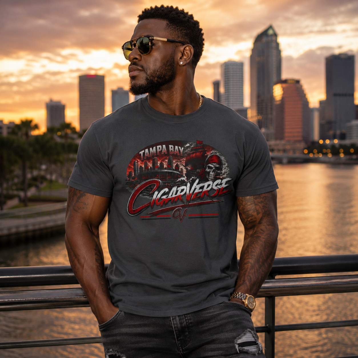CIGARVERSE Unisex T-Shirt — Tampa Bay CIGARVERSE Vintage Skyline Graphic Tee
