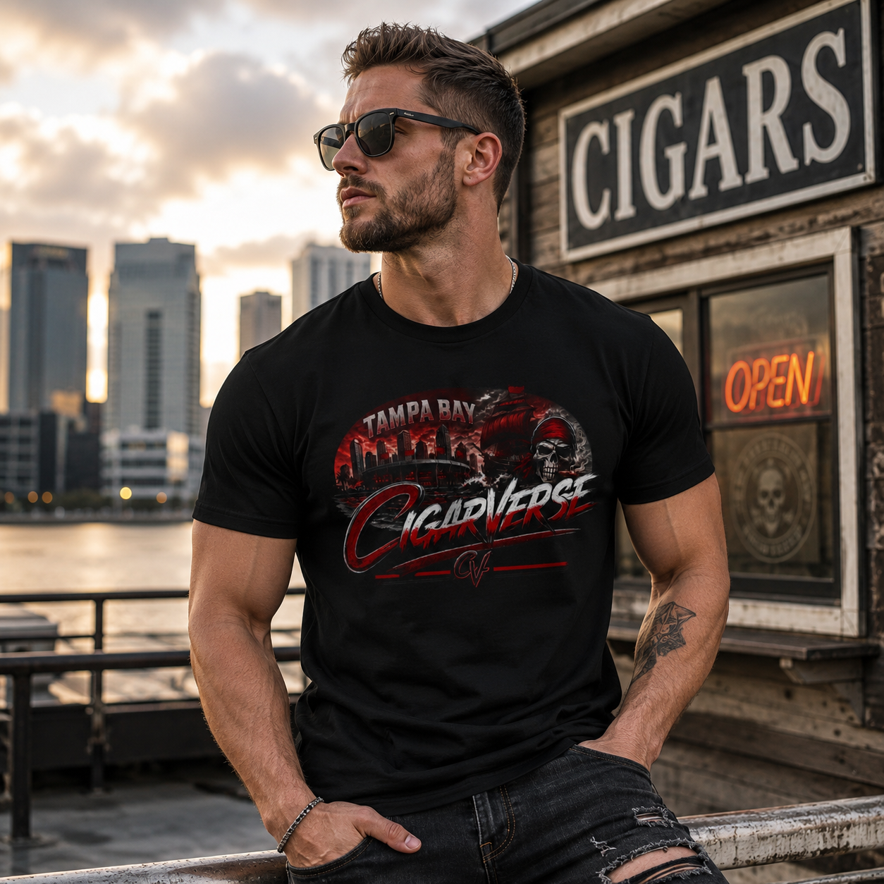 CIGARVERSE Unisex T-Shirt — Tampa Bay CIGARVERSE Vintage Skyline Graphic Tee