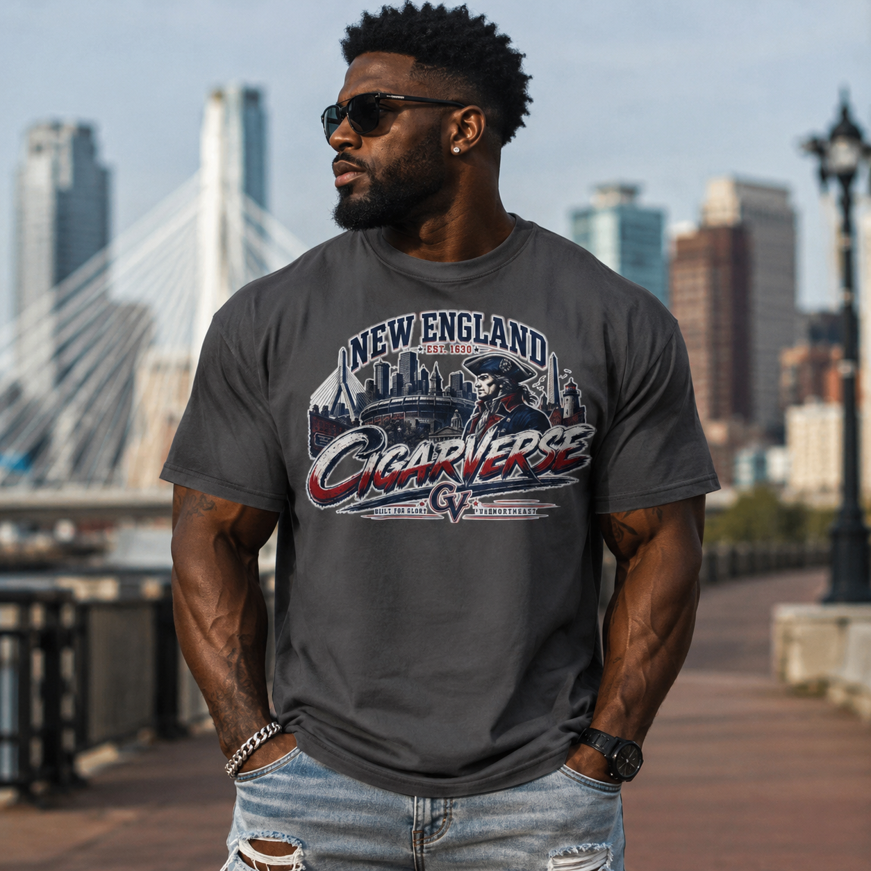 Unisex CIGARVERSE New England T-Shirt — 'NEW ENGLAND CIGARVERSE ' Skyline Graphic Tee