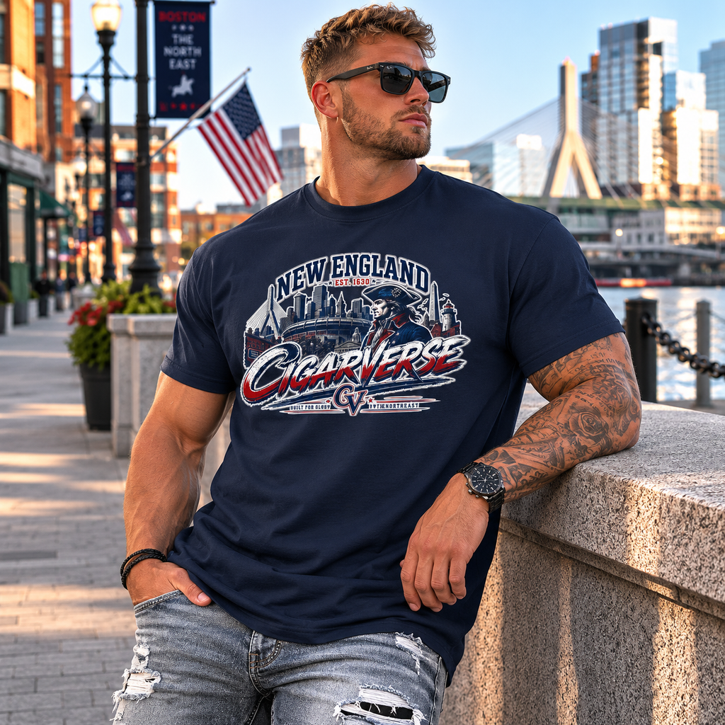 Unisex CIGARVERSE New England T-Shirt — 'NEW ENGLAND CIGARVERSE ' Skyline Graphic Tee