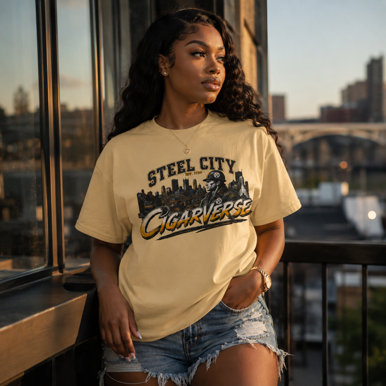 Unisex Steel City Cigarverse Tee — Vintage Skyline Graphic T‑Shirt for Cigar Lovers