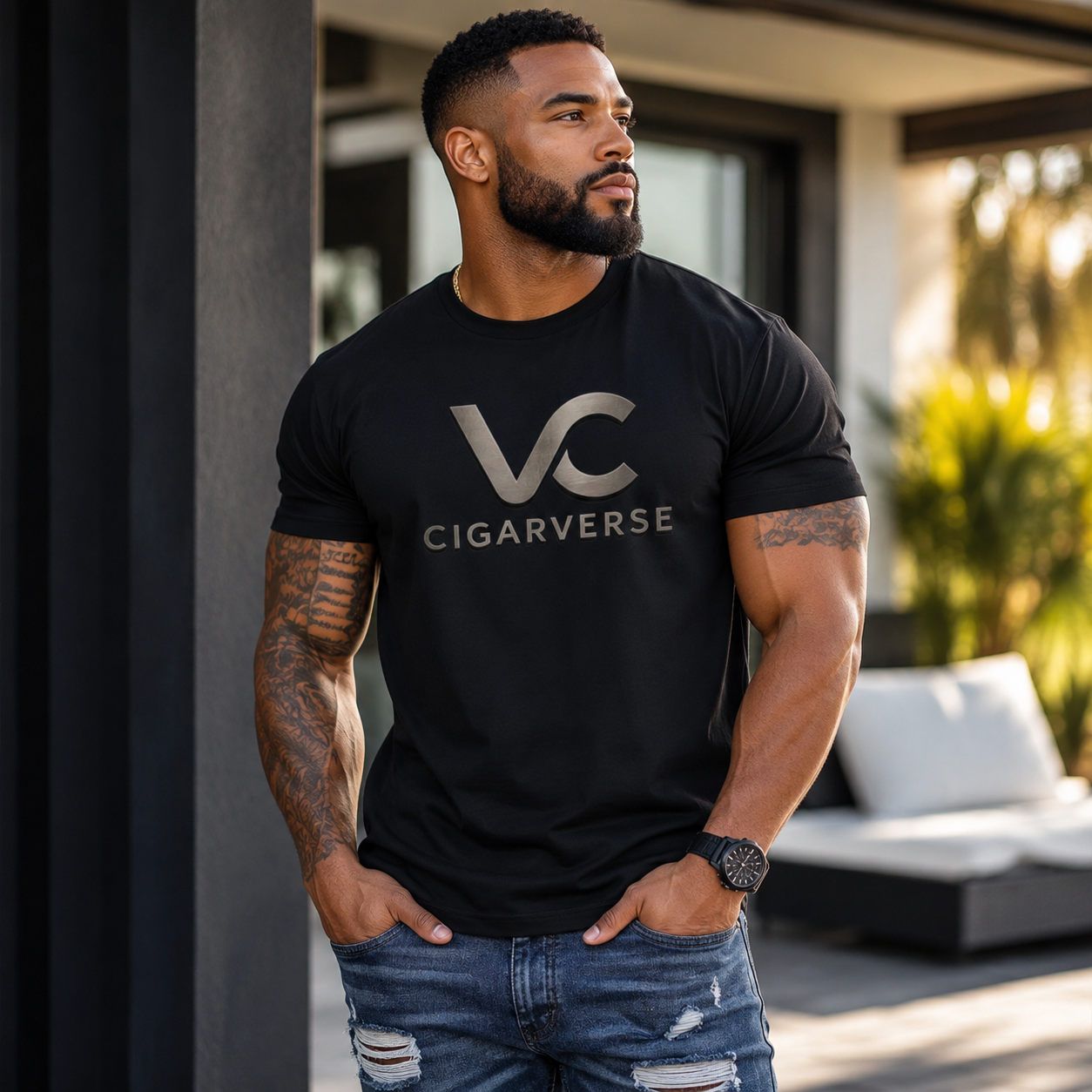 Unisex Gunmetal Logo CIGARVERSE T-Shirt