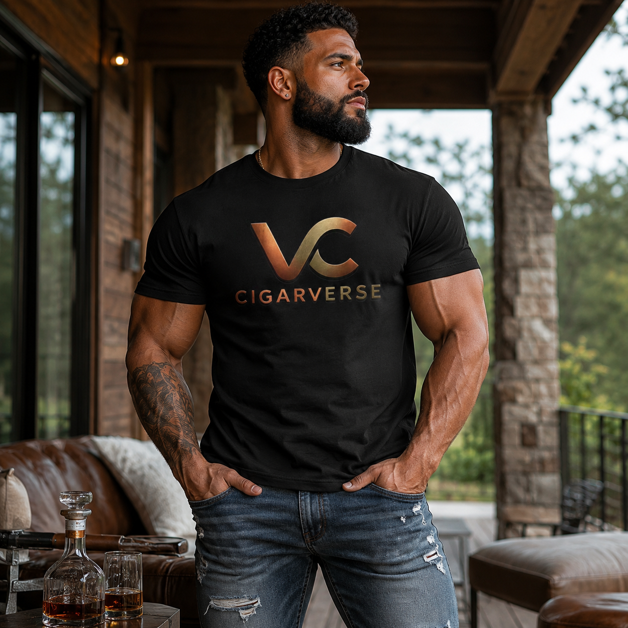 Unisex Cigarverse Logo T‑Shirt — Gold Gradient Crew Tee