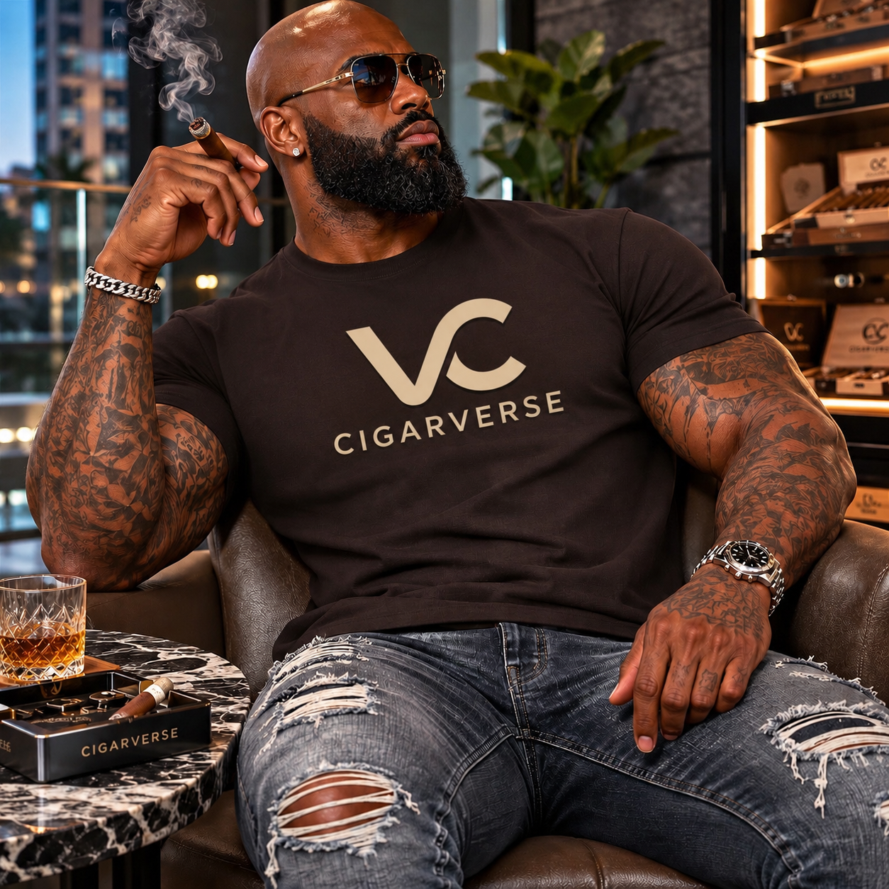 Cream Cigarverse Logo Tee — Vintage Chocolate Graphic T-Shirt