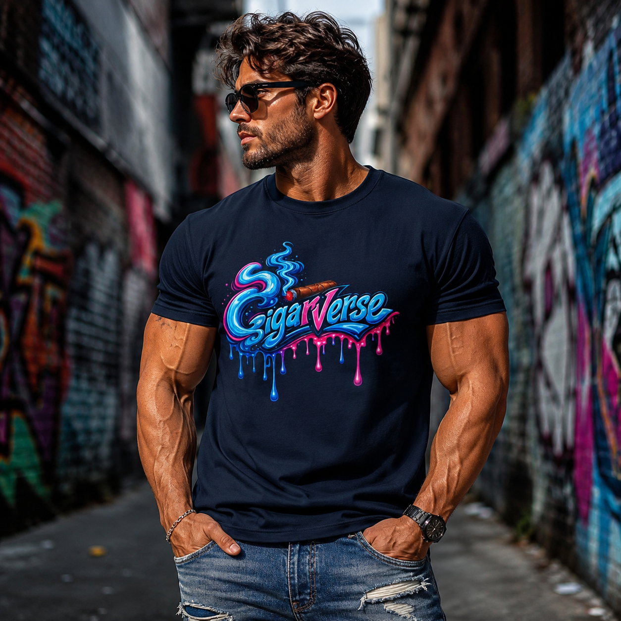 Unisex Graphic Tee — Colorful "CigarVerse" Drip Logo T-Shirt
