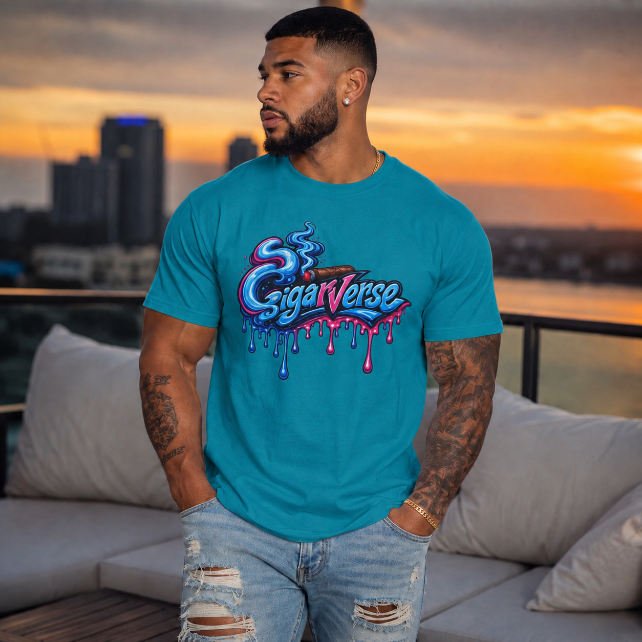 Unisex Graphic Tee — Colorful "CigarVerse" Drip Logo T-Shirt