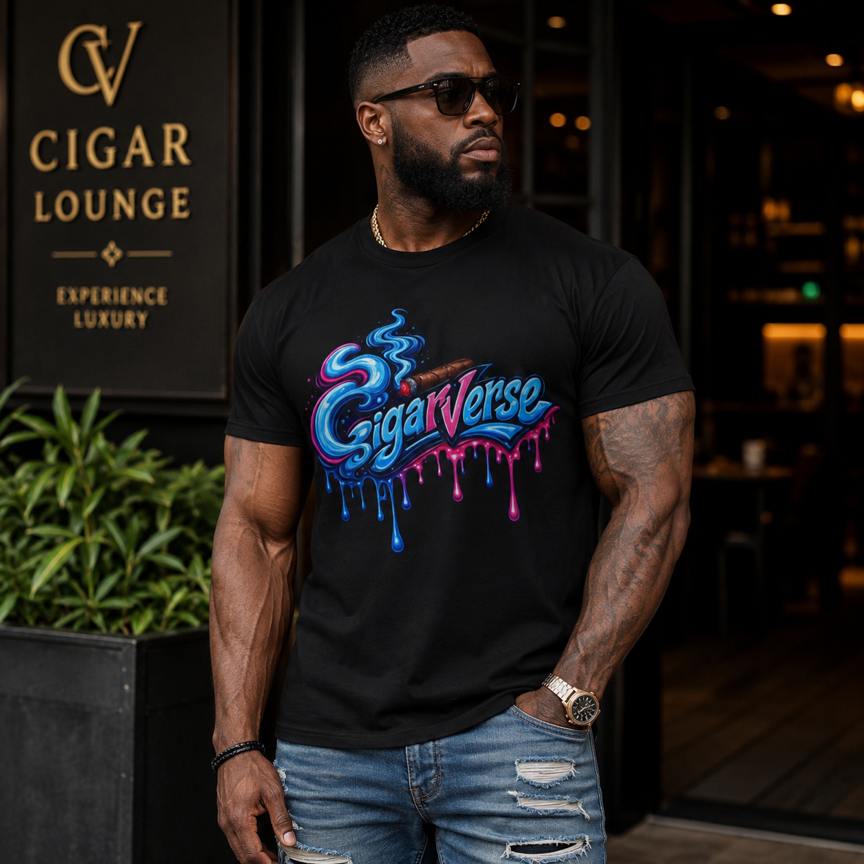 Unisex Graphic Tee — Colorful "CigarVerse" Drip Logo T-Shirt