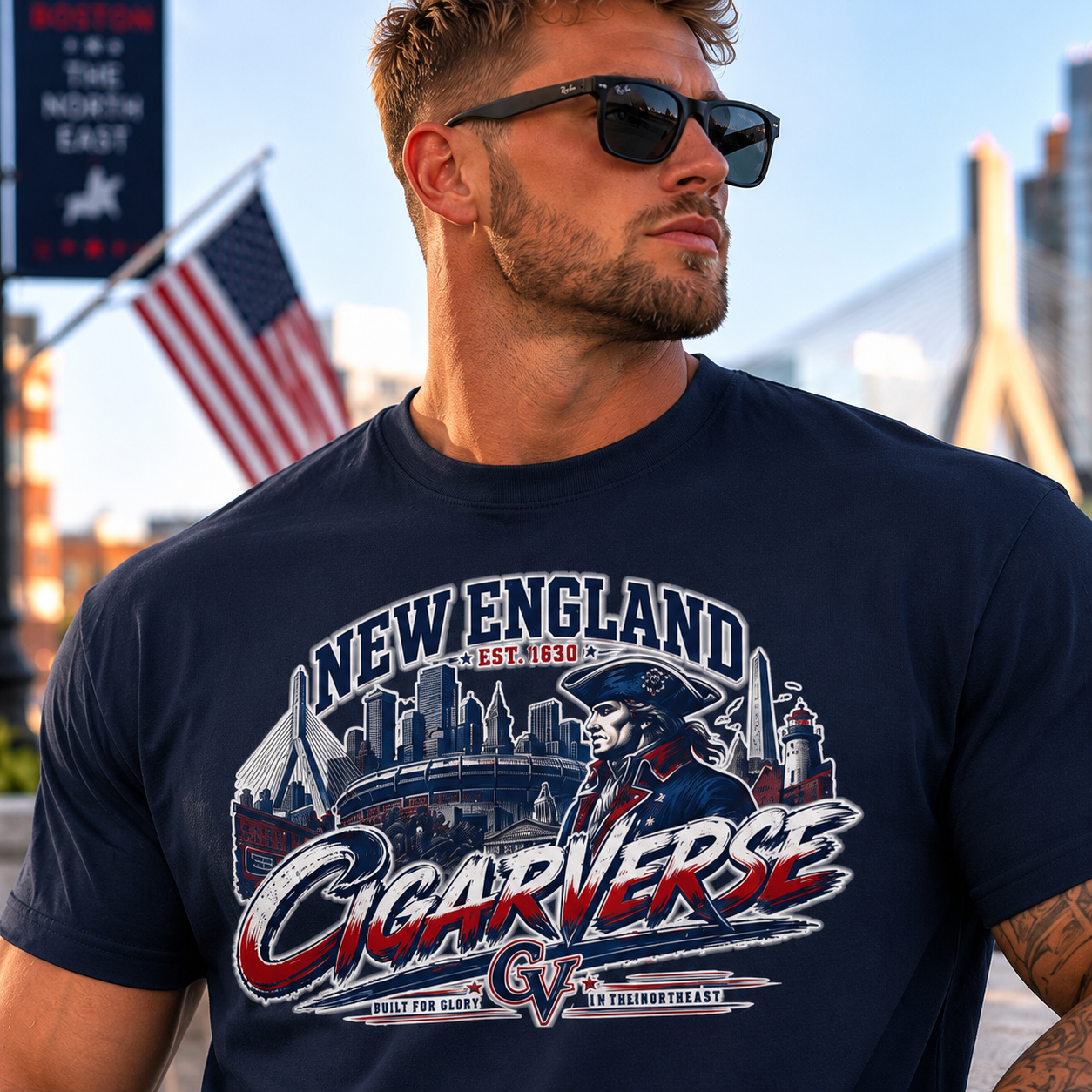 Unisex CIGARVERSE New England T-Shirt — 'NEW ENGLAND CIGARVERSE ' Skyline Graphic Tee
