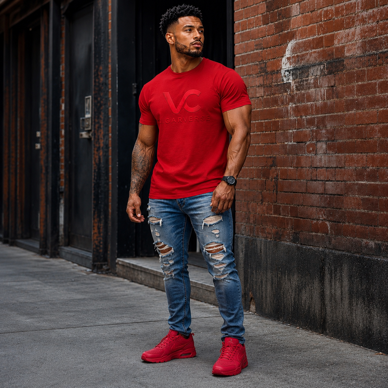 Unisex Red Logo CigarVerse T‑Shirt — Red Embossed Logo Tee for Cigar Lovers