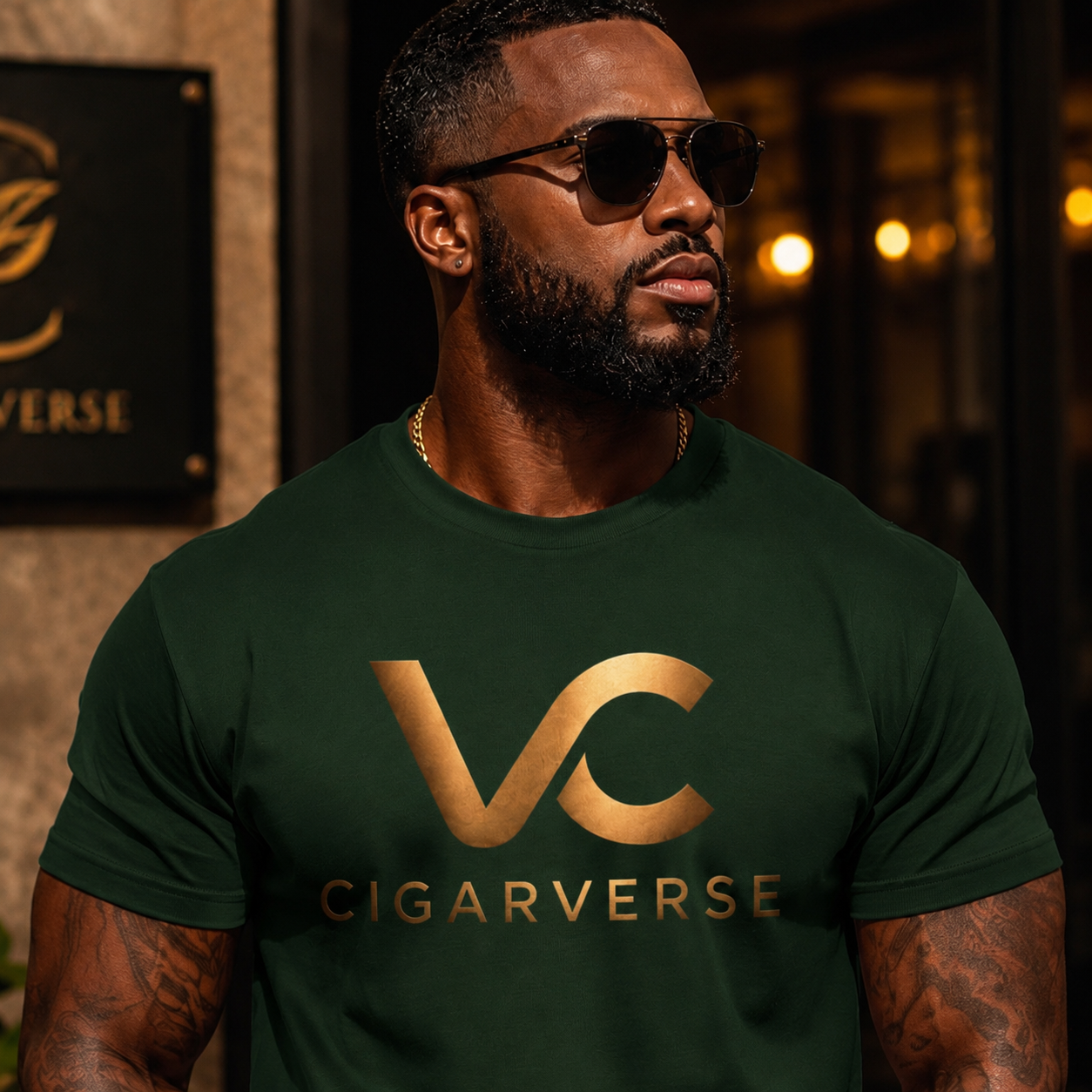 Unisex Gold Logo CIGARVERSE T-Shirt — Men's Burgundy Cotton T‑Shirt
