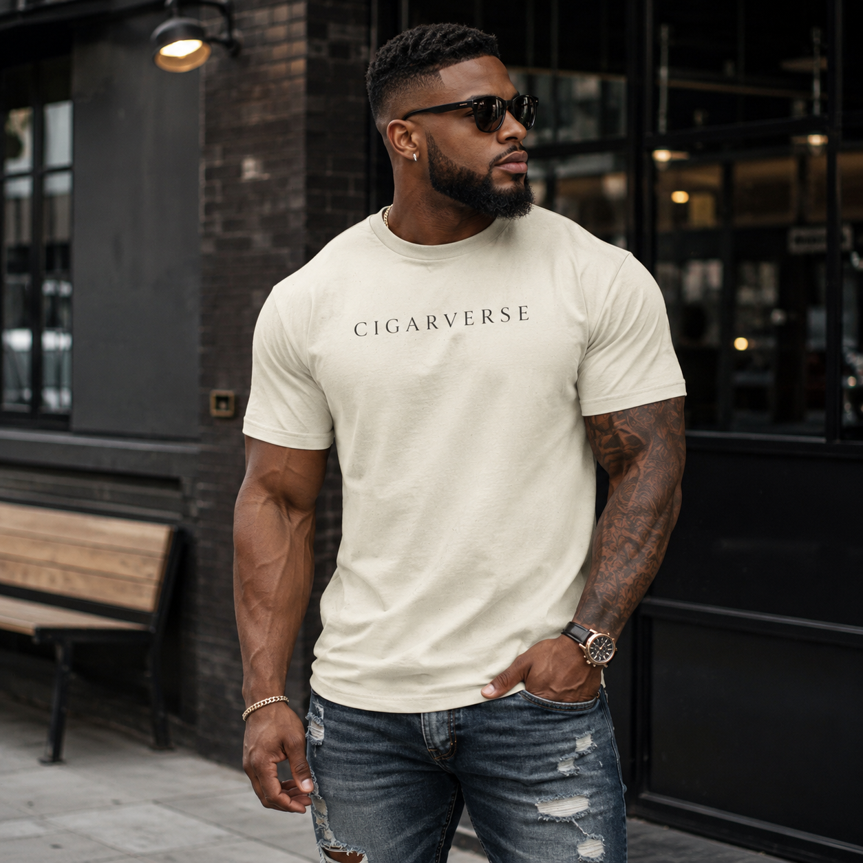 Unisex Black Logo CIGARVERSE Tee — Minimalist Natural Cotton T-Shirt for Cigar Enthusiasts