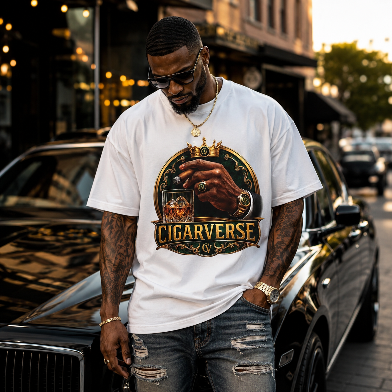 Oversized Premium Max Heavyweight Emerald + Gold Cigarverse Graphic T-Shirt