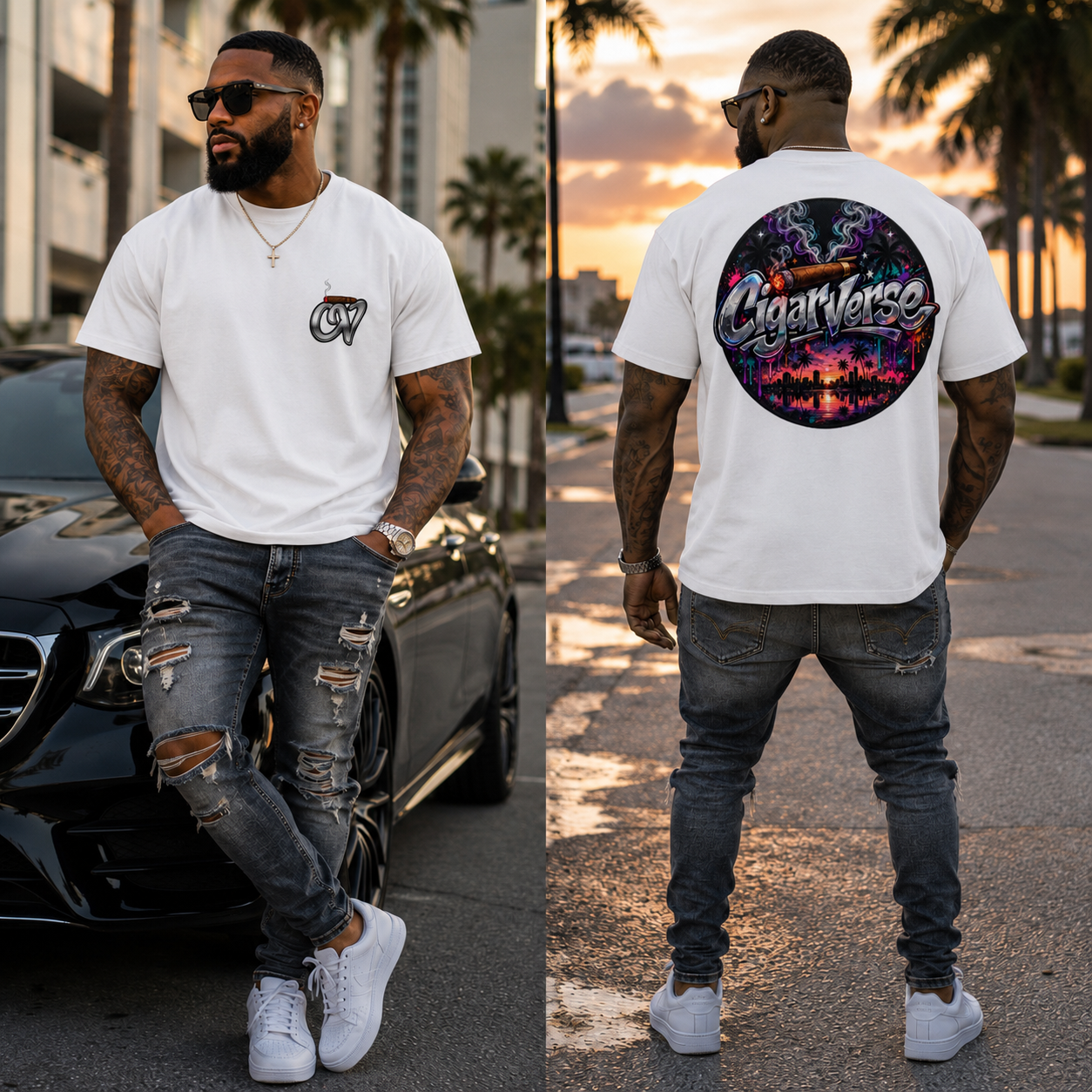 Oversized Premium CigarVerse Graphic T-Shirt — Sunset Cigar Lounge Tee