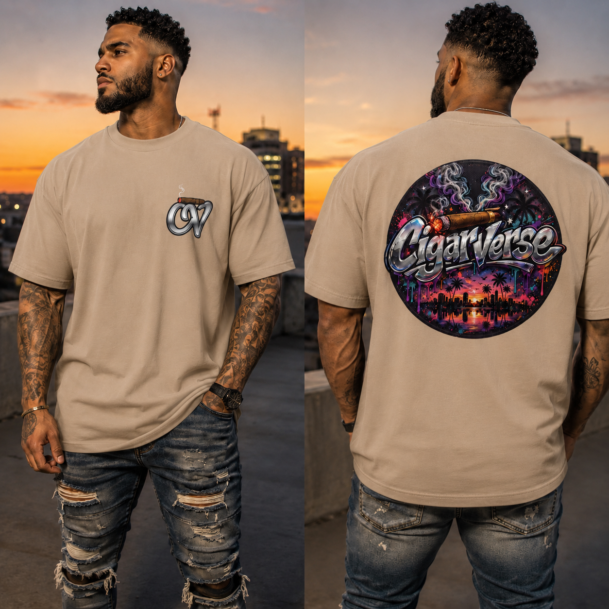 Oversized Premium CigarVerse Graphic T-Shirt — Sunset Cigar Lounge Tee