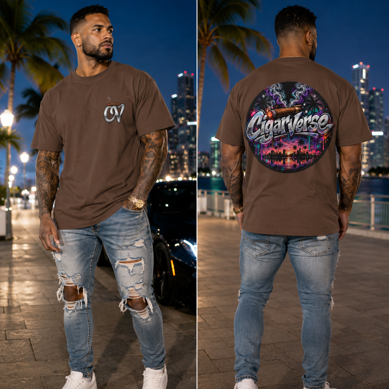 Oversized Premium CigarVerse Graphic T-Shirt — Sunset Cigar Lounge Tee