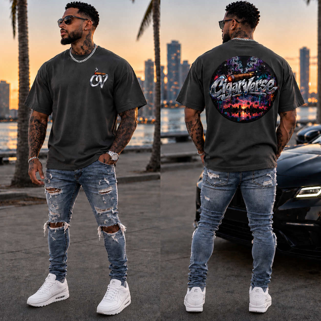 Oversized Premium CigarVerse Graphic T-Shirt — Sunset Cigar Lounge Tee