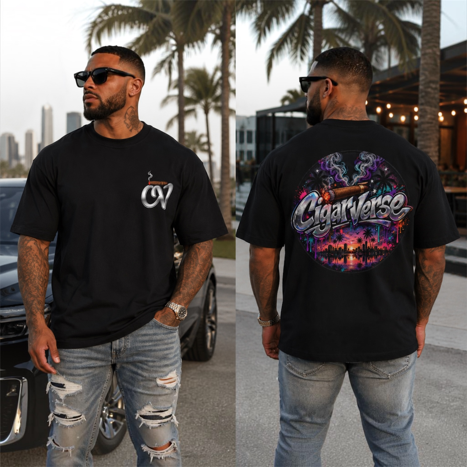 Oversized Premium CigarVerse Graphic T-Shirt — Sunset Cigar Lounge Tee